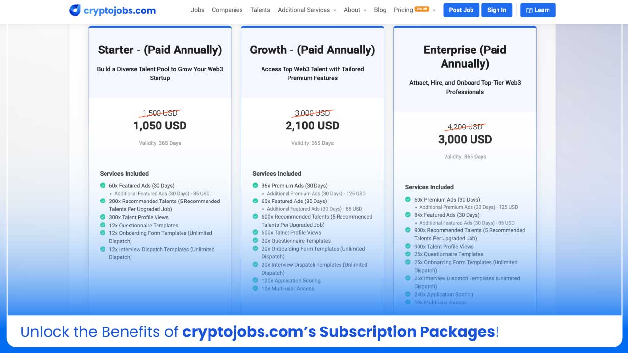 cryptojobs Subscription Packages